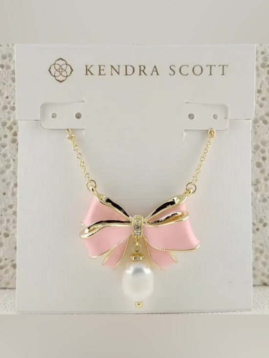 Kendra Scott Jewelry - Kendra Scott Pink Enamel Bow Necklace with Pearl Drop